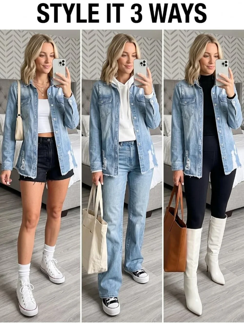 Women's Sky Blue Denim Button Down Oversized Distressed Boyfriend Jean Jacket